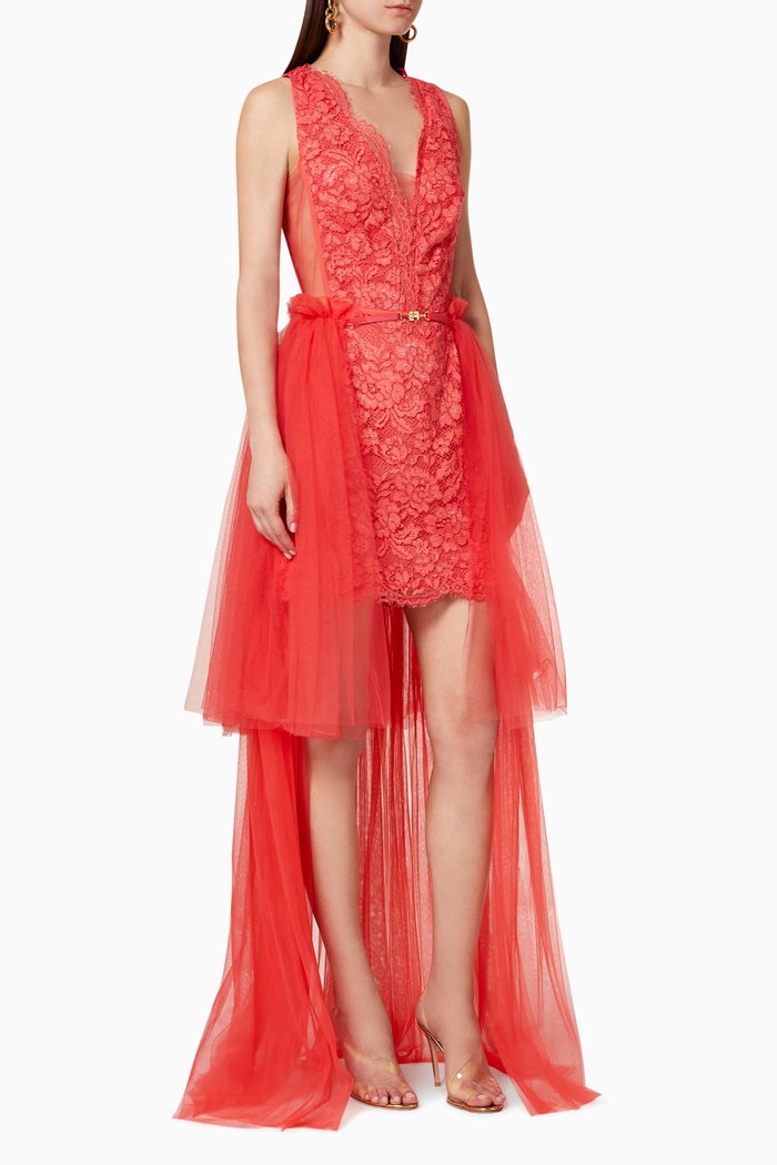 

Detachable Tulle Rebrodé Lace Dress, Red