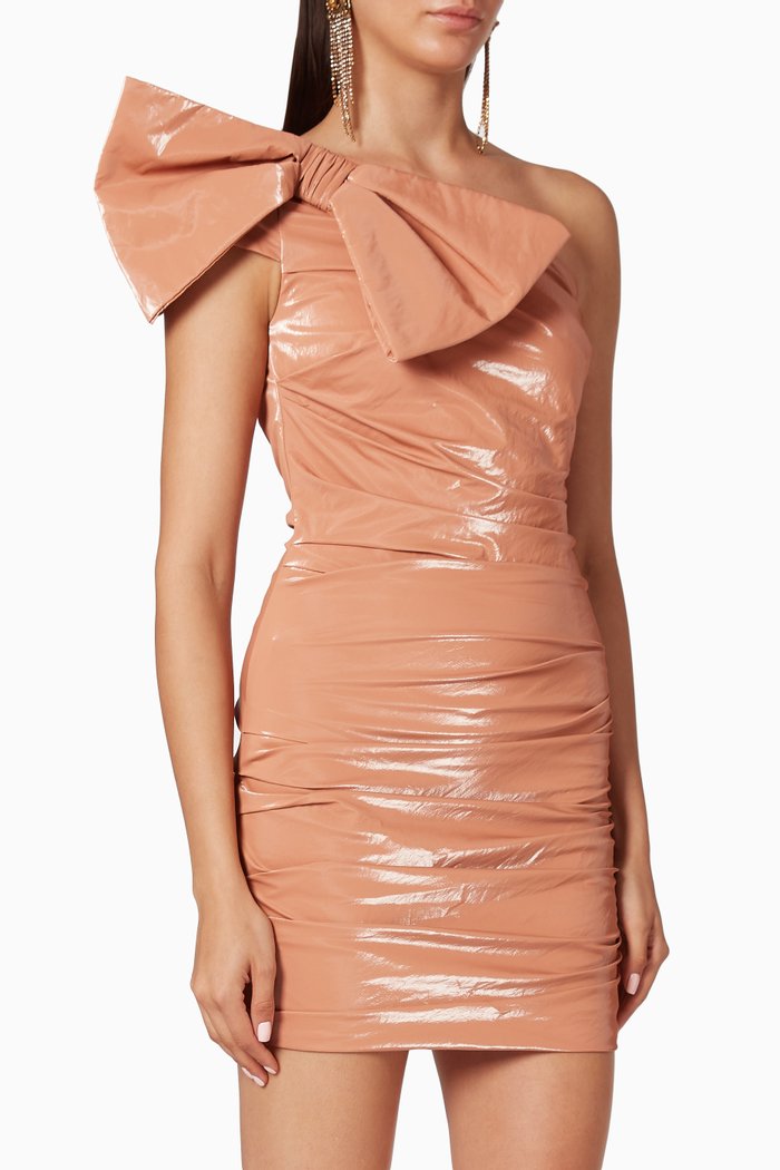 

Maxi Bow Faux Leather Mini Dress, Rose gold