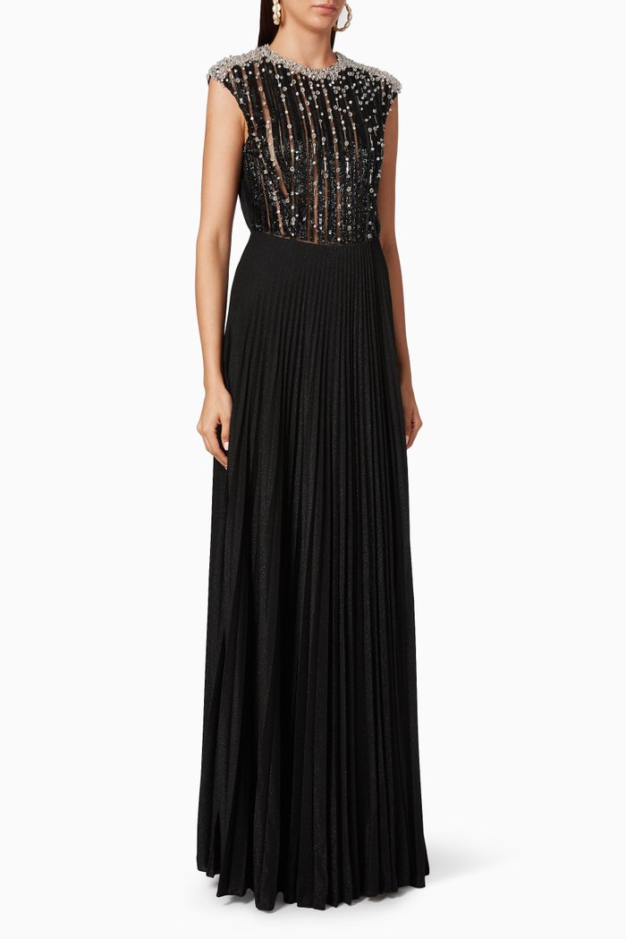 

Sequin Lamé Jersey Maxi Dress, Black