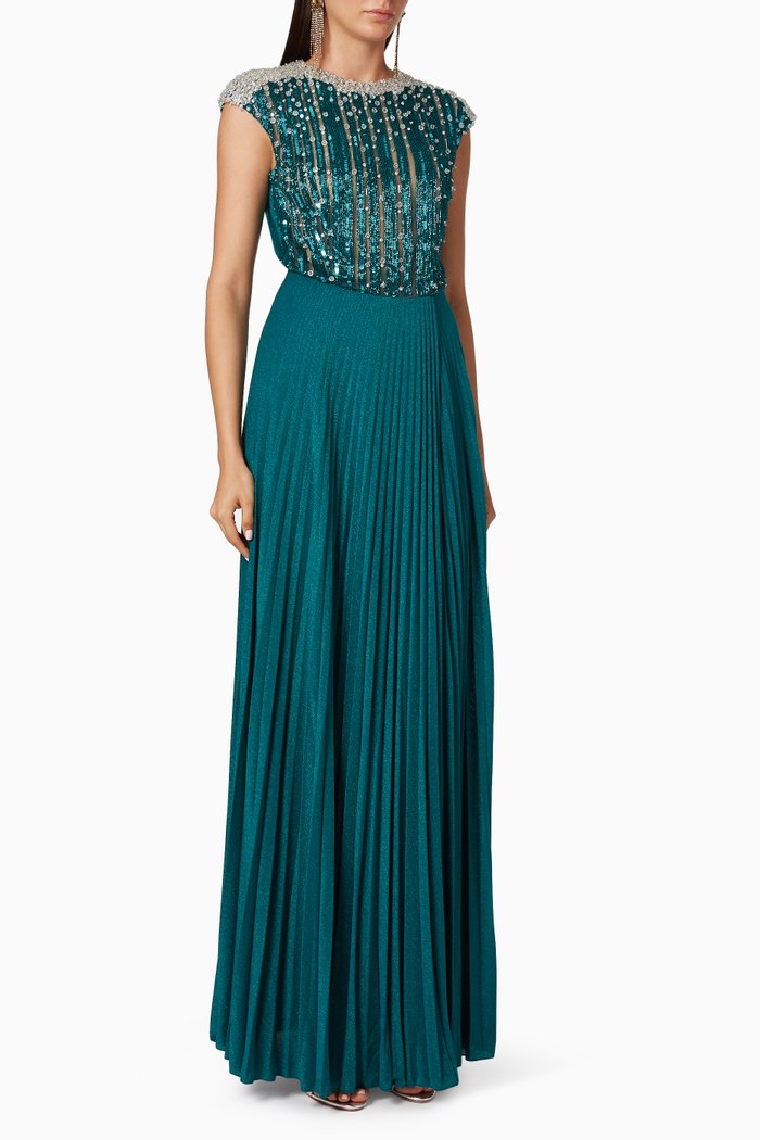 

Sequin Lamé Jersey Maxi Dress, Green