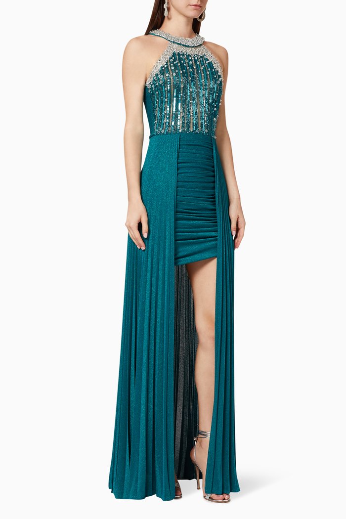 

Sequin Lamé Jersey Maxi Dress, Green