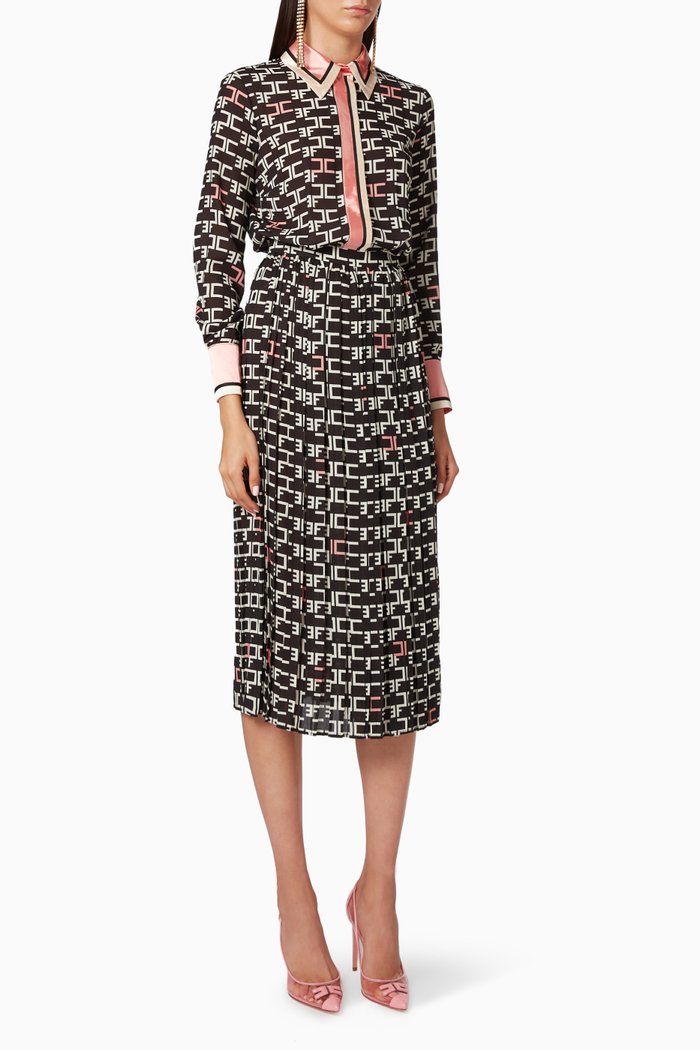 

Monogram Logo Midi Shirt Dress, Black