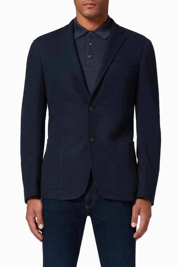 

Wool & Cotton Textured Jacket, Blue