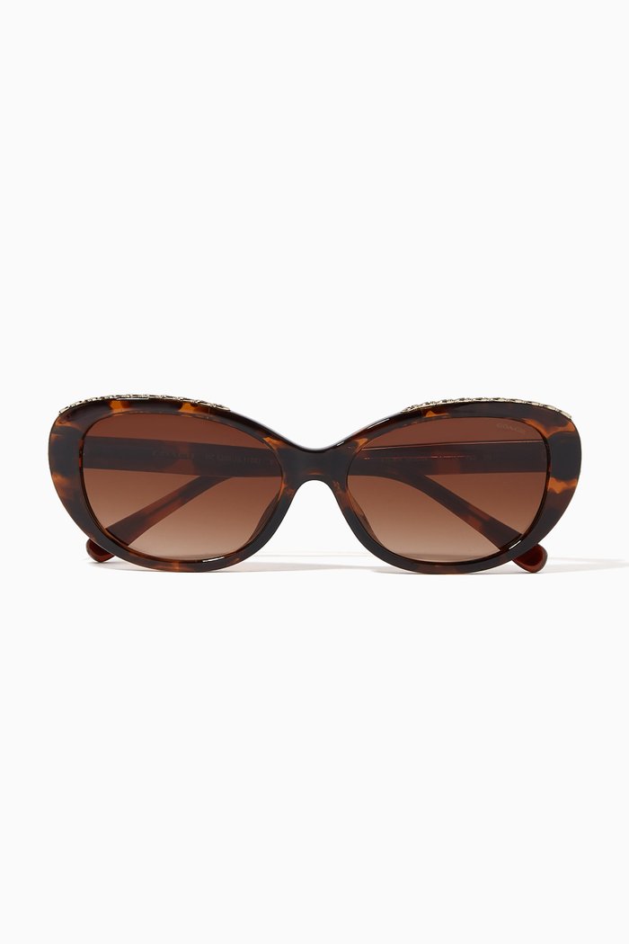 

Signature Chain Oval Sunglasses, Black