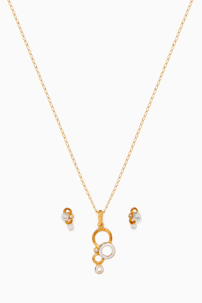 Geometric Diamond Set in 18kt Yellow Gold, Multicolour