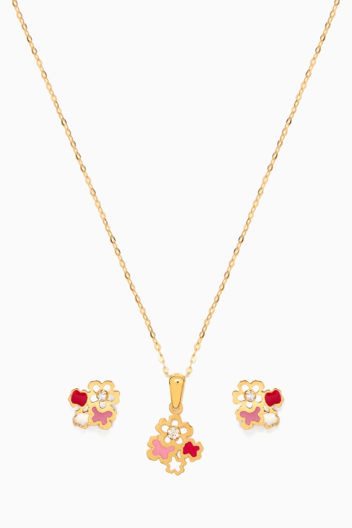 

Enamel Floral Diamond Set in 18kt Yellow Gold