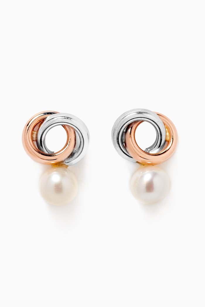 Double Ring Pearl Earrings in 18kt Gold