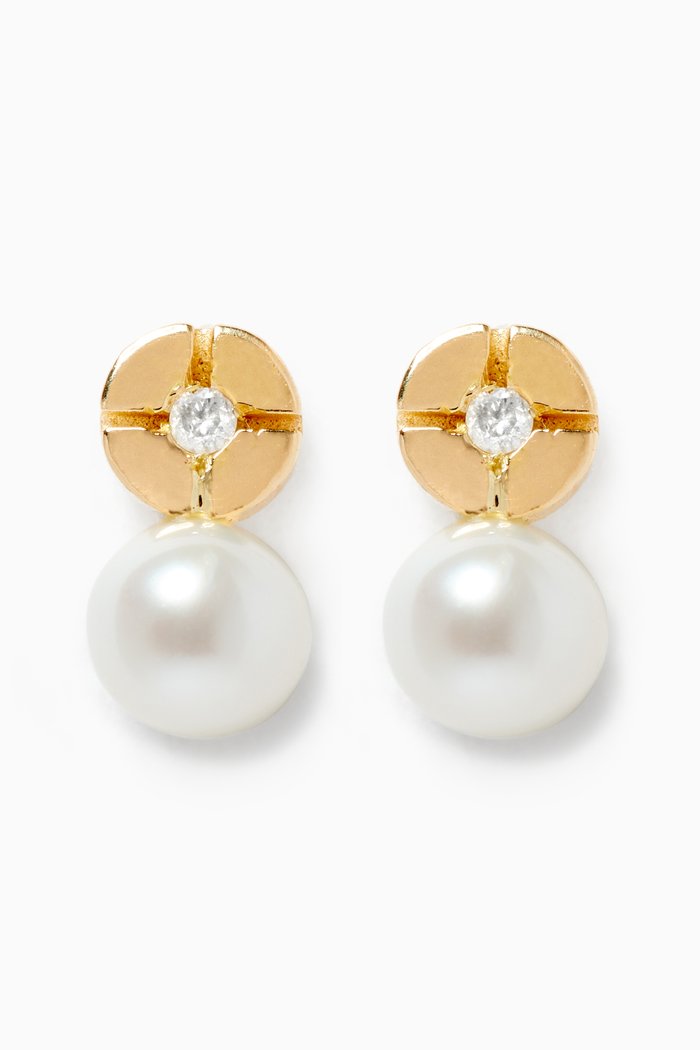 

Diamond Stud Earrings with Pearls in 18kt Yellow Gold