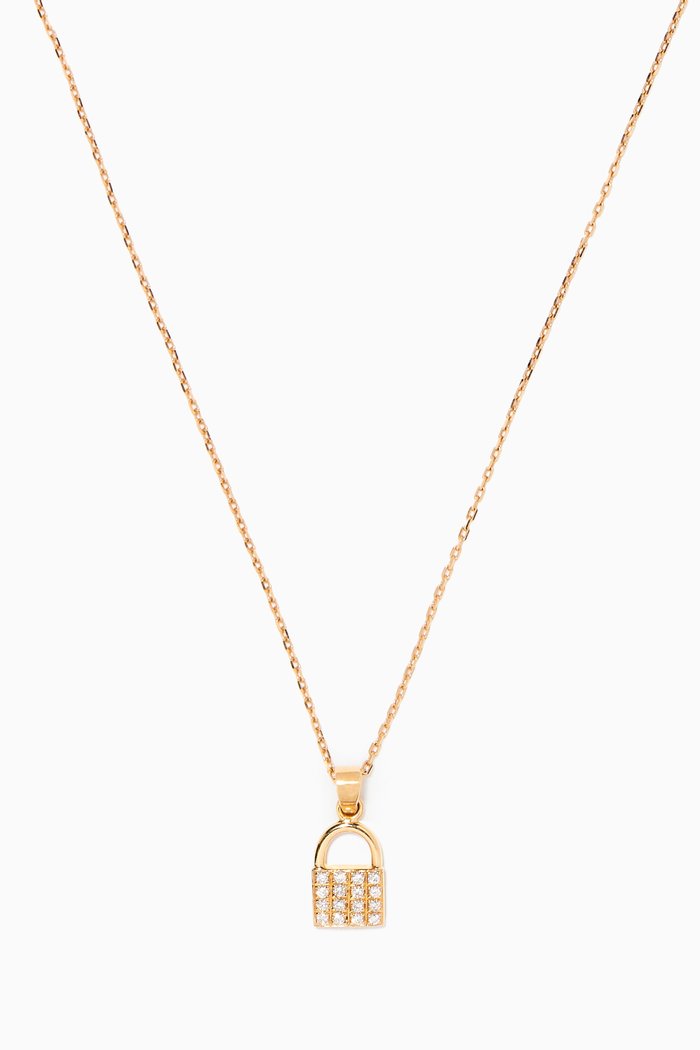 Diamond Lock Pendant Necklace in 18kt Yellow Gold