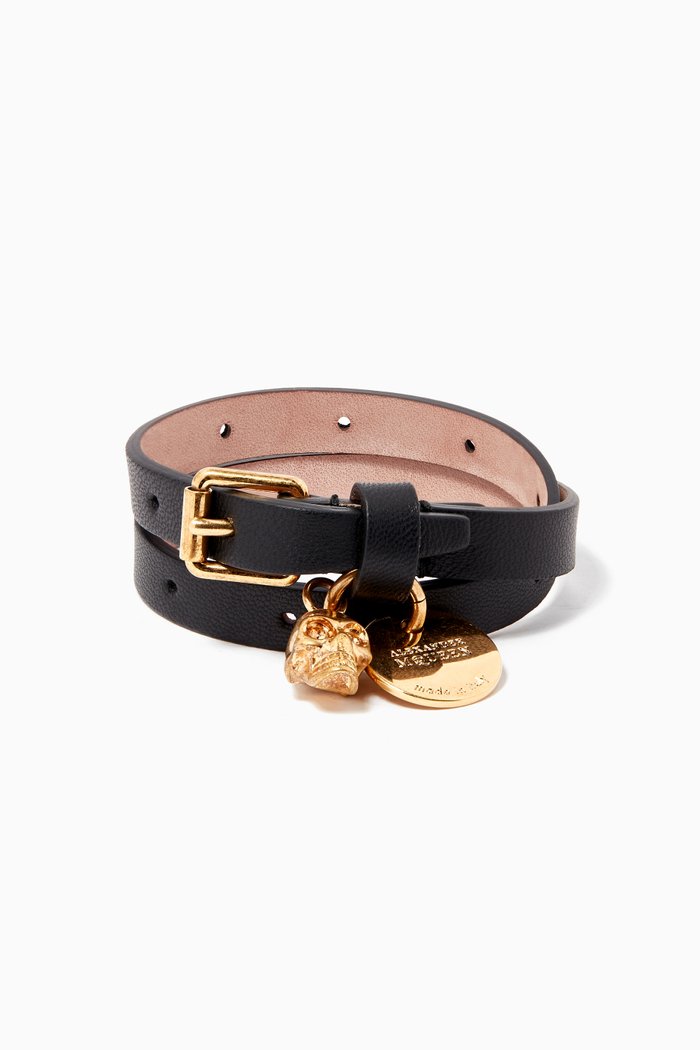 

Double Wrap Skull Bracelet in Leather, Black