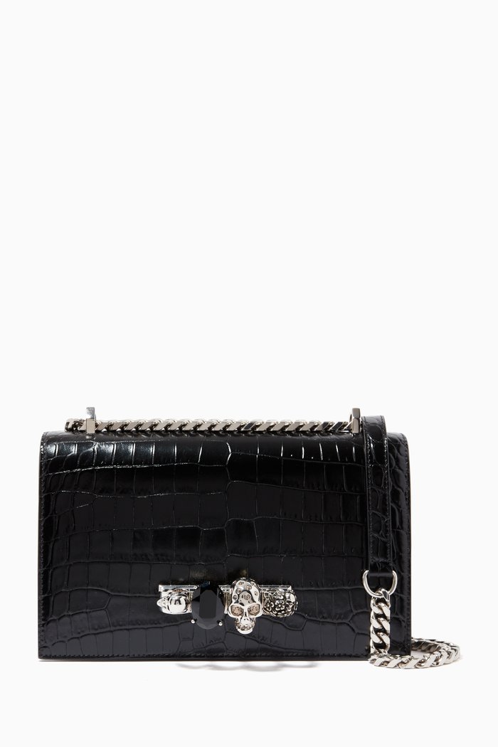 

Jewelled Satchel in Croc Embossed Calfskin, Black