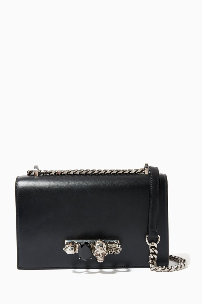 

Jewelled Satchel in Leather, Black