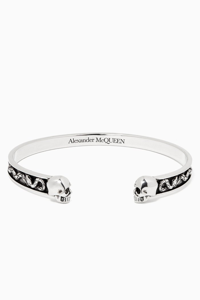 Twin Skull Bracelet in Brass, Silver