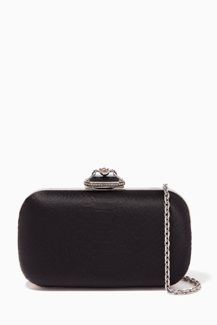

Embellished Spider Clutch in Silk, Black