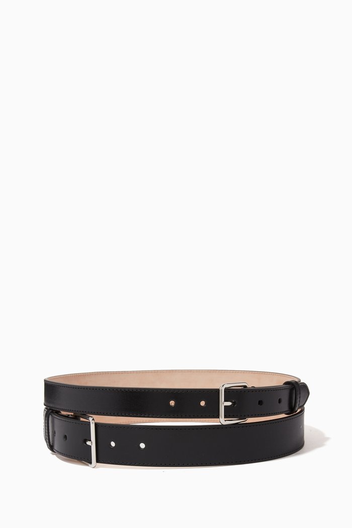 

Double-buckle Long Belt in Leather, Black