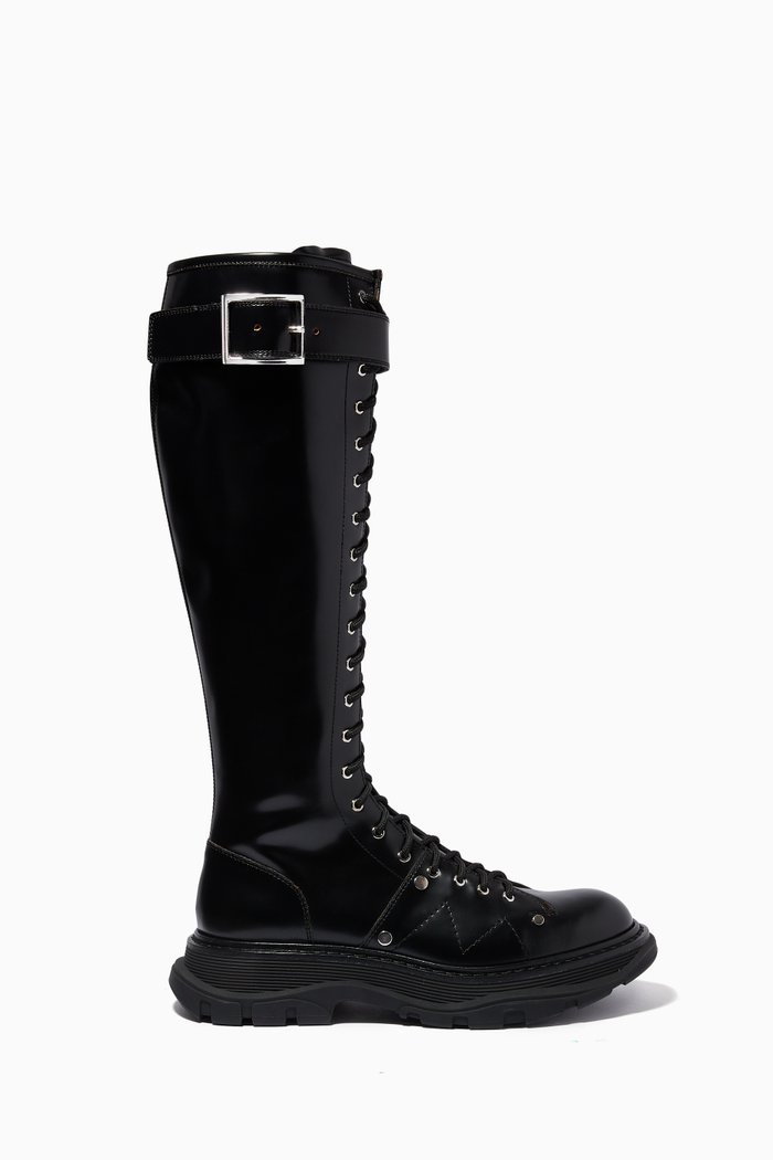Tread Lace-Up Boots in Calfskin, Black