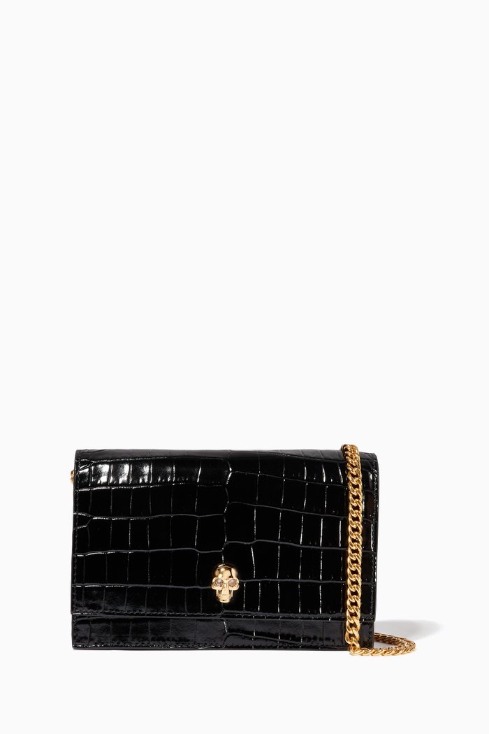 

Mini Skull Bag in Croc-embossed Calfskin, Black