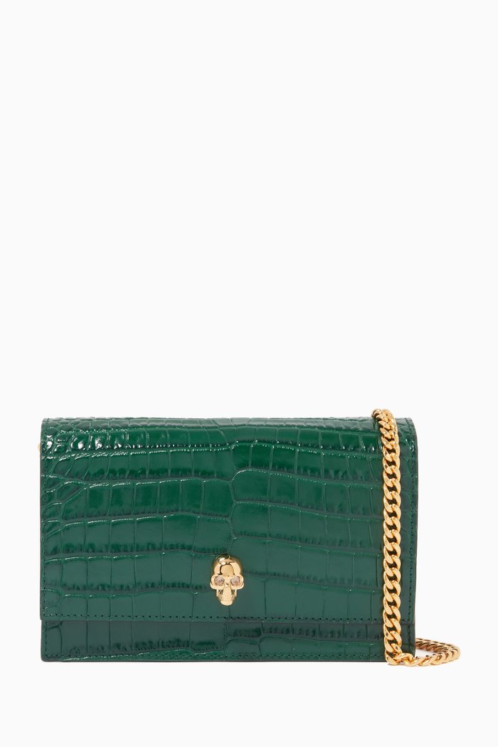 

Mini Skull Bag in Croc-Embossed Calfskin, Green