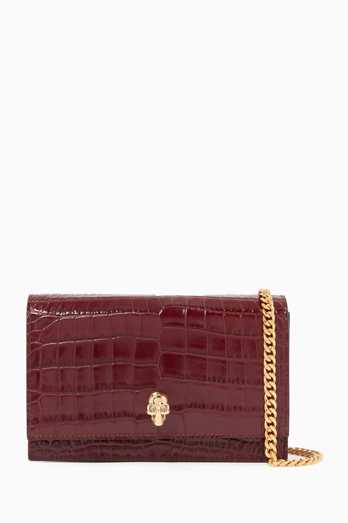 

Mini Skull Bag in Croc-Embossed Calfskin, Burgundy
