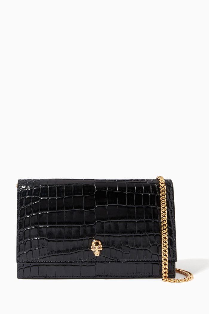 

Medium Skull Bag in Croc-embossed Calfskin, Black