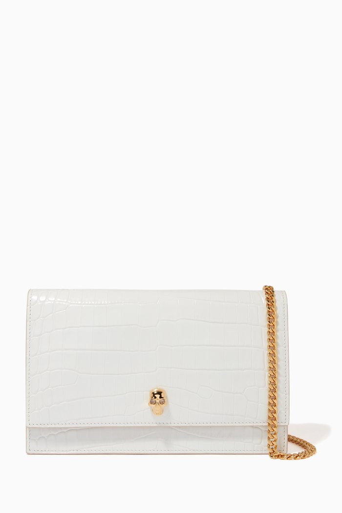 

Medium Skull Bag in Croc-embossed Leather, White