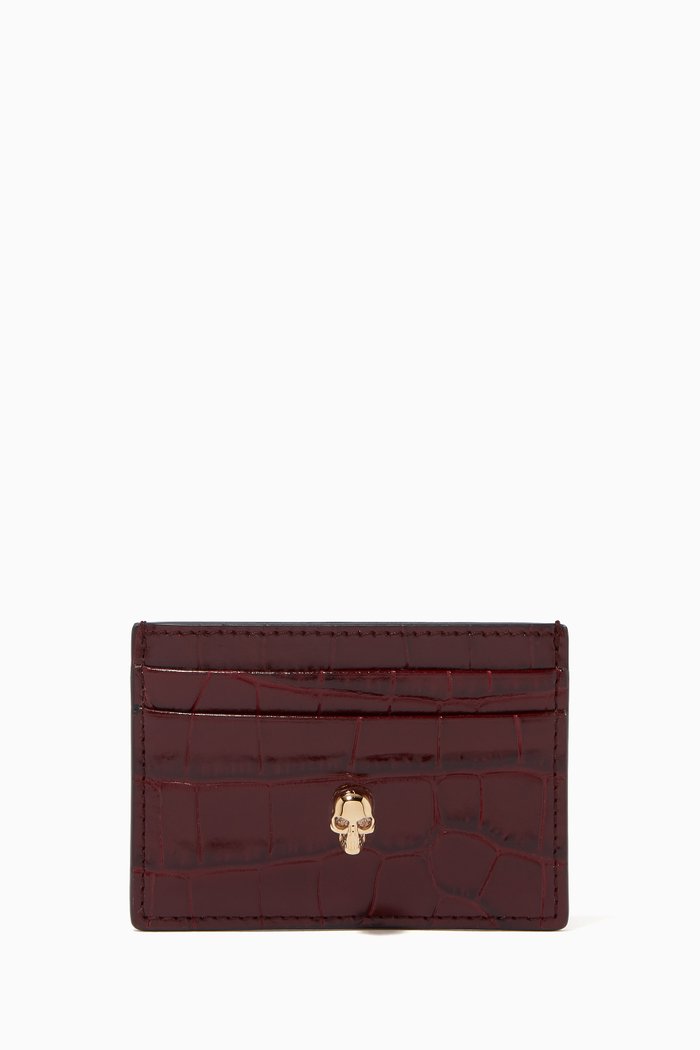 

Skull Card Holder in Croc-Embossed Calfskin, Red