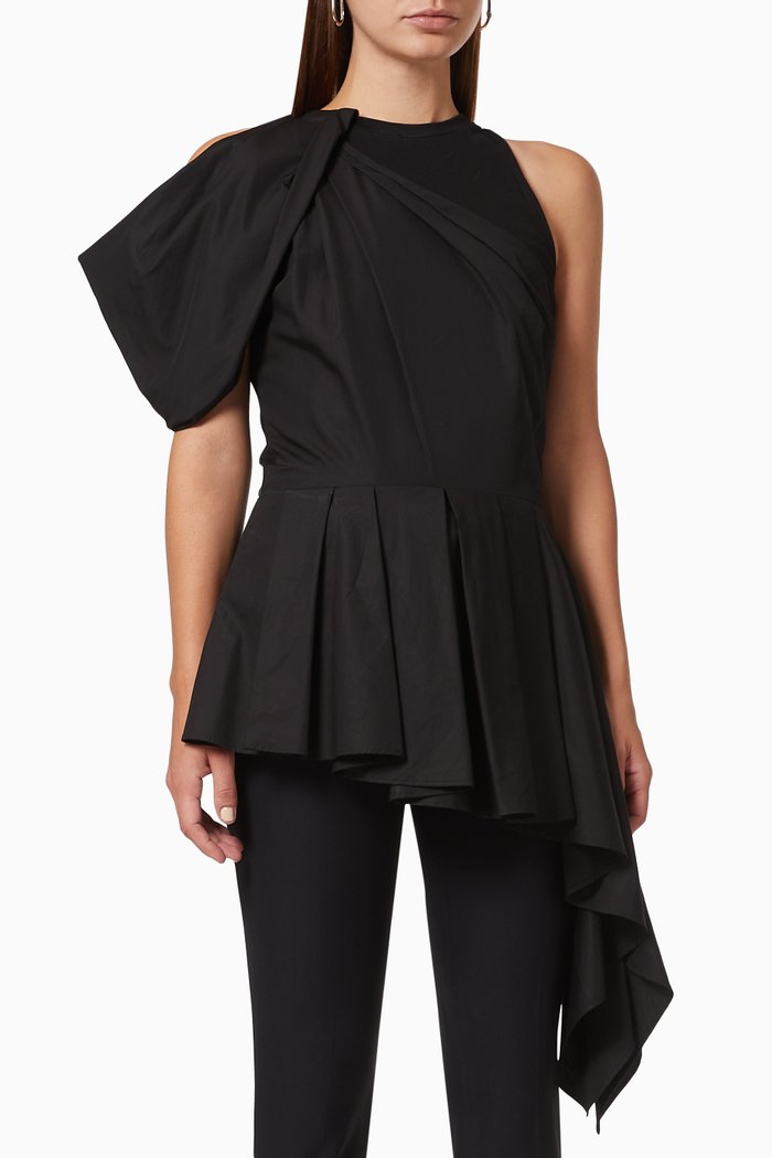

Asymmetric Draped Top in Cotton Jersey, Black