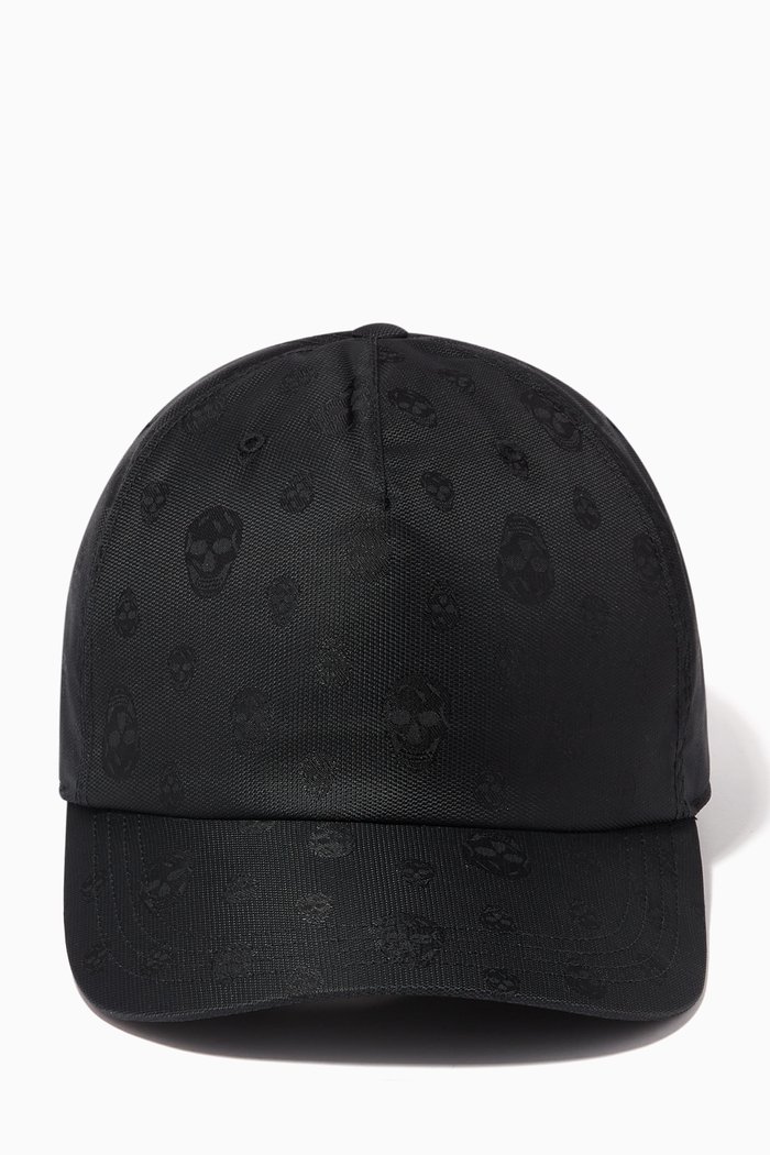 Skull Baseball Cap in Nylon Jacquard, Black