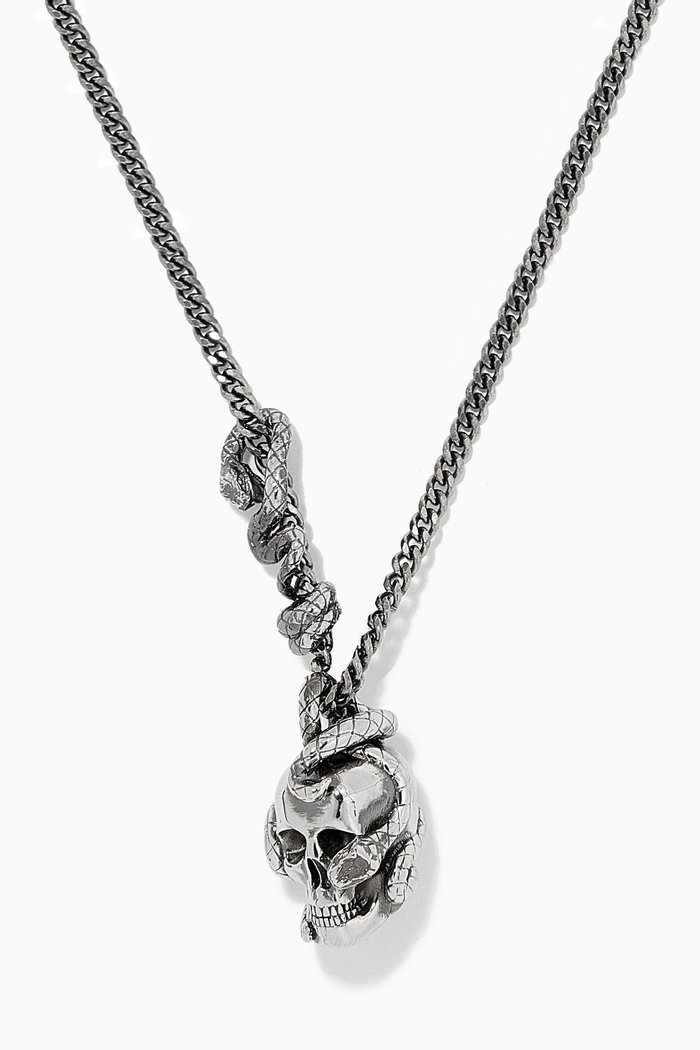 

Skull & Snake Necklace in Brass, Silver