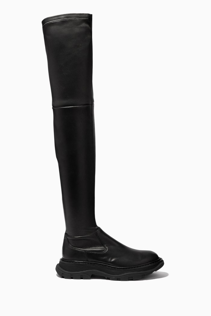 

Tread Thigh-high Boots in Stretch Nappa, Black