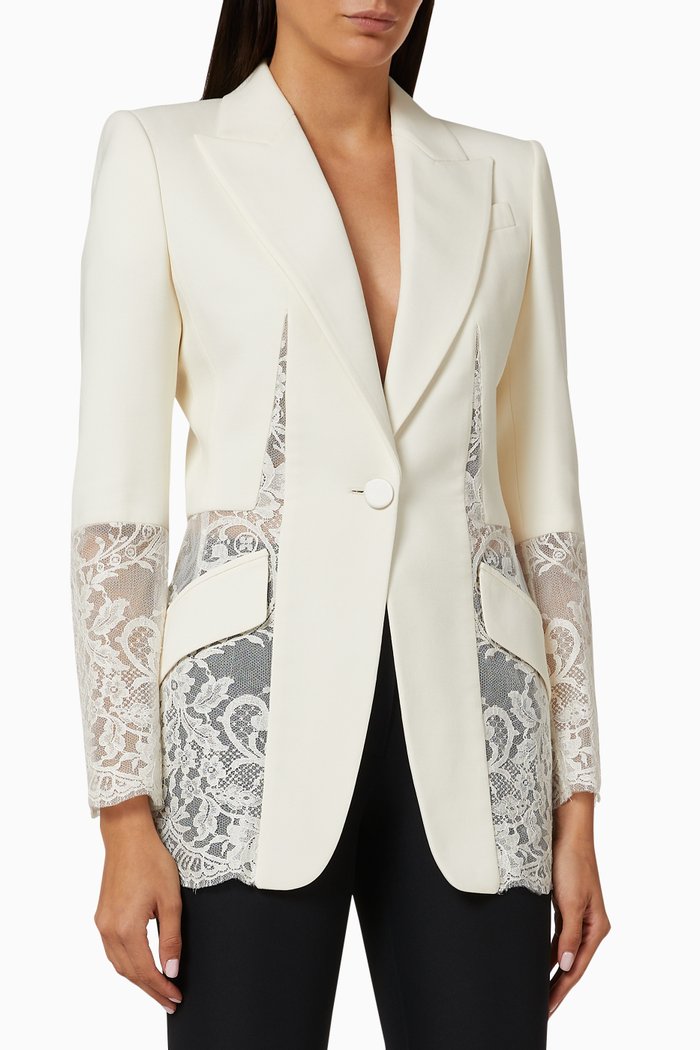 Lace Jacket in Light Wool Silk, White