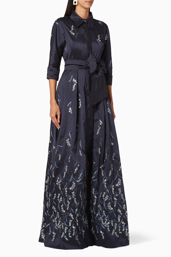 

Bead Embellished Taffeta Gown, Blue