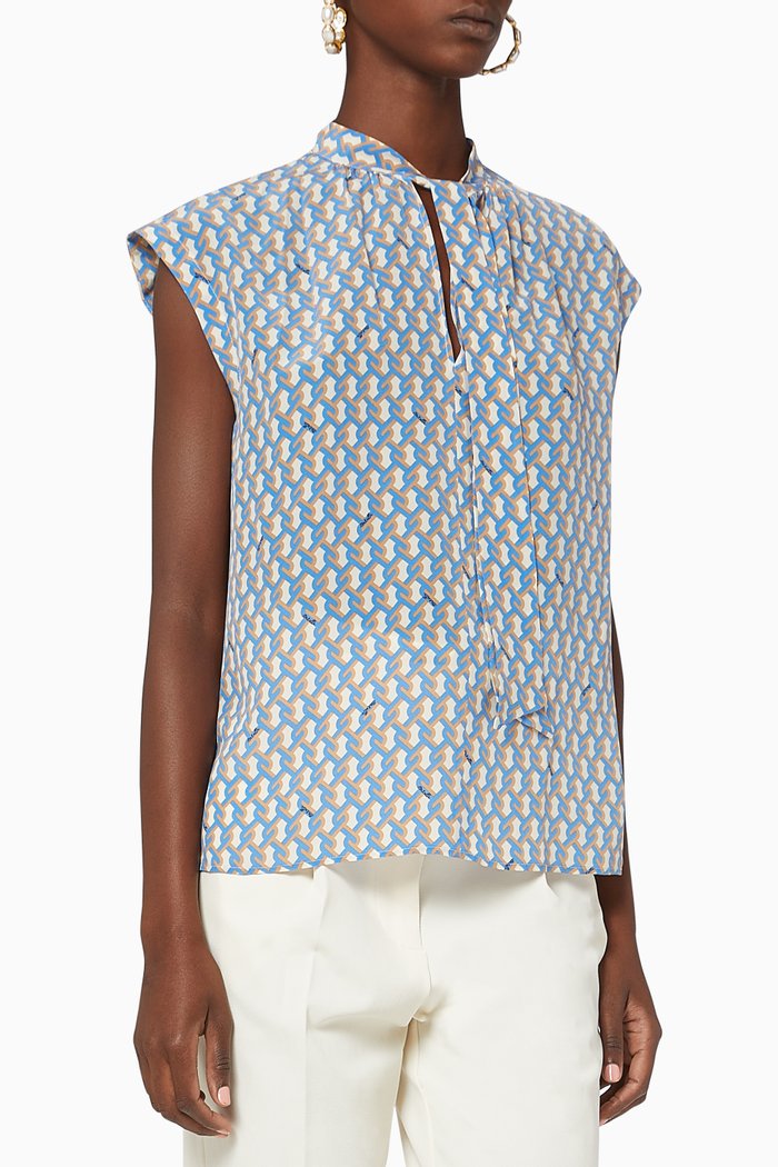 

Aerosi Printed Silk Top, Blue