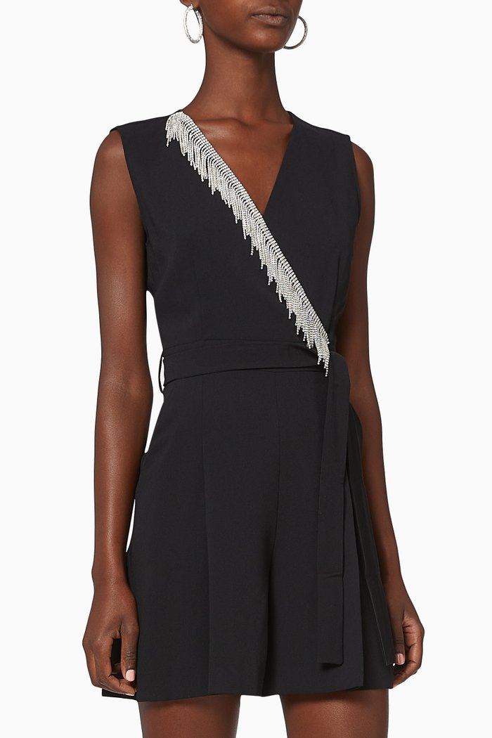 

Tione Fringe Embellished Playsuit, Black