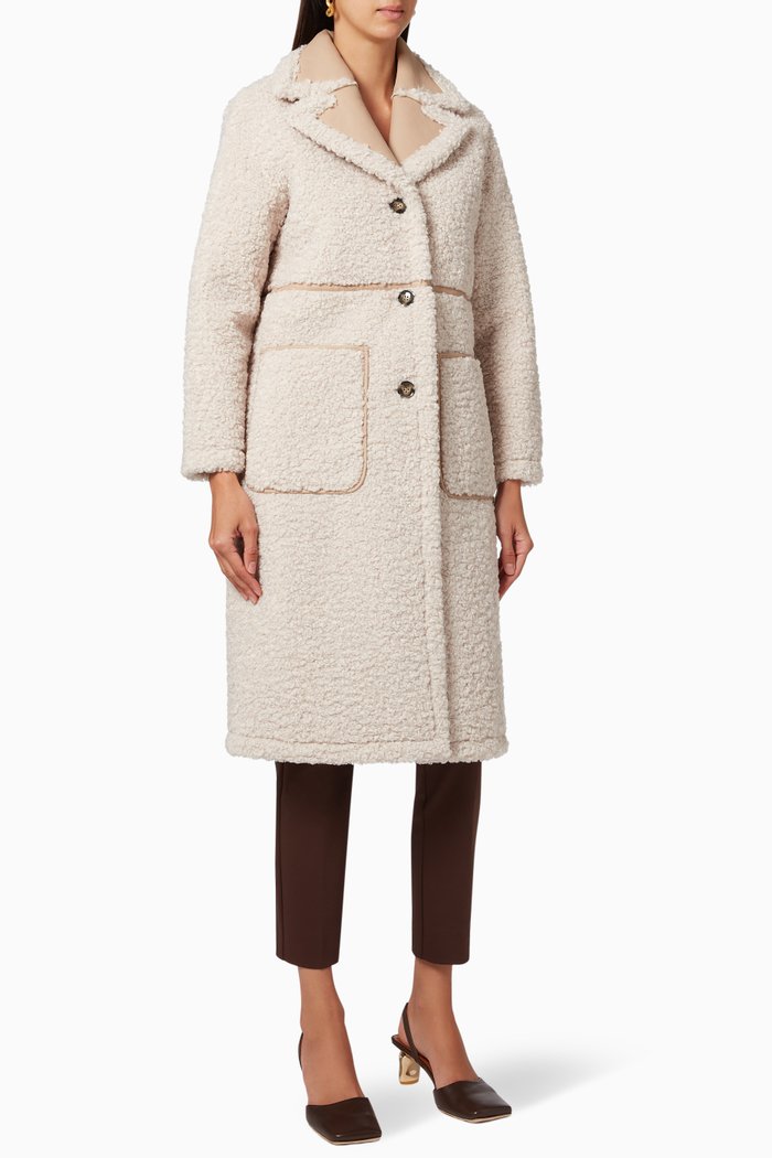 

Vertice Faux Shearling Long Coat, Neutral