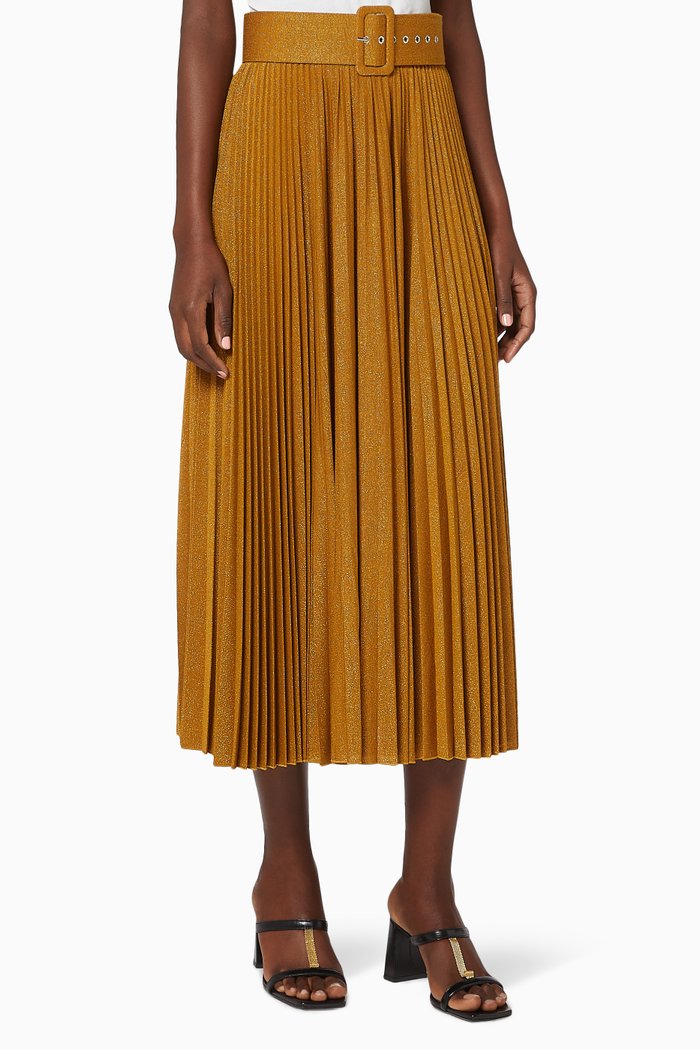 

Madras Lurex Pleated Skirt, Gold