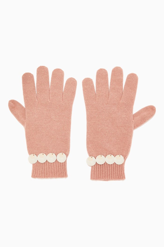 

Bruna Embellished Knit Gloves, Pink