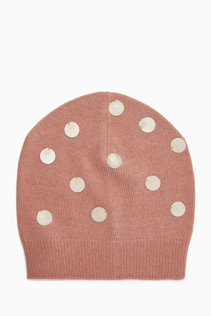 

Fascia Knit Embellished Cap, Pink