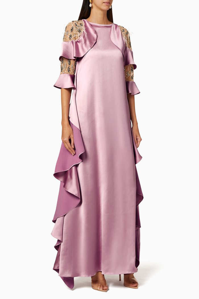

Lara Hand Beaded Ruffle Kaftan, Pink