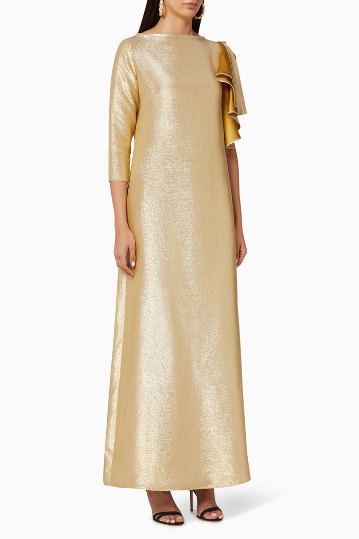 

Tara Shimmer Ruffle Kaftan, Yellow