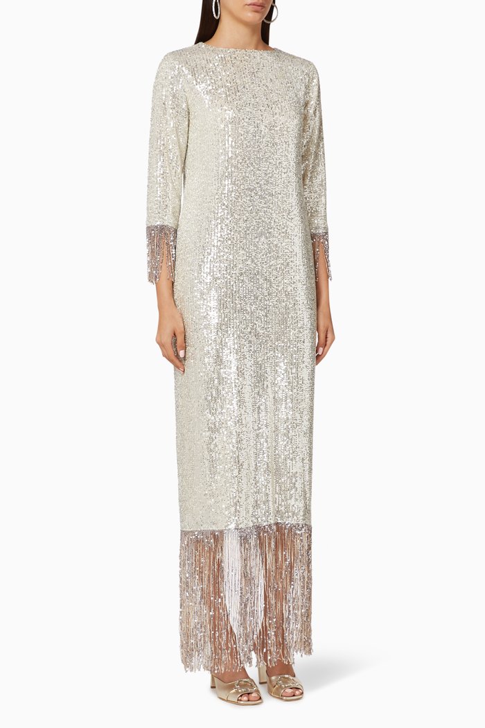 Julia Sequin Fringe Dress, Gold