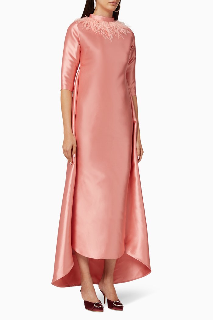 

Deema Feather Silk Kaftan, Pink