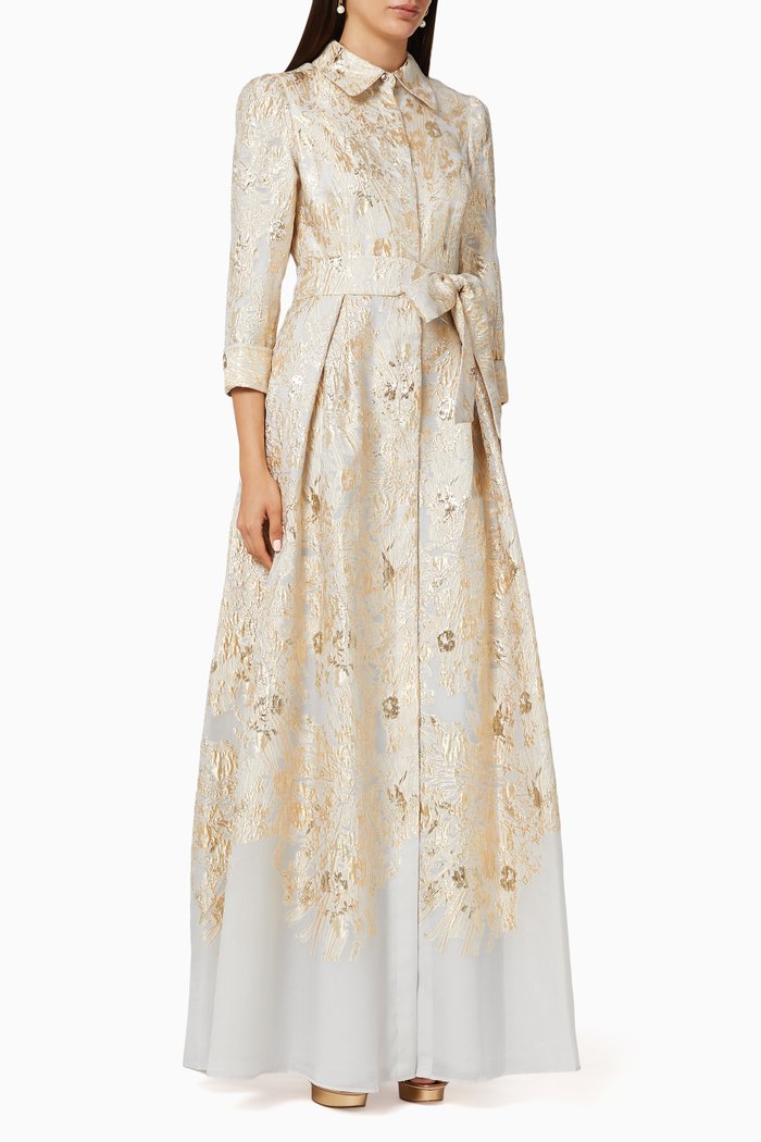 

Metallic Organza Shirt Gown, Gold