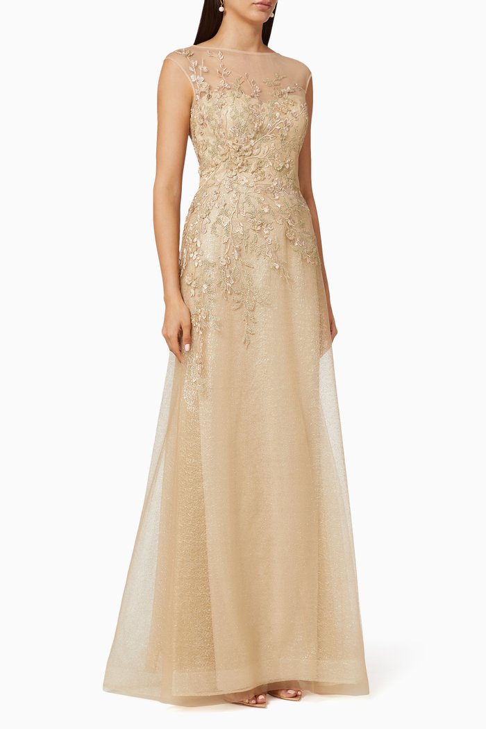 

Metallic Tulle Gown, Gold