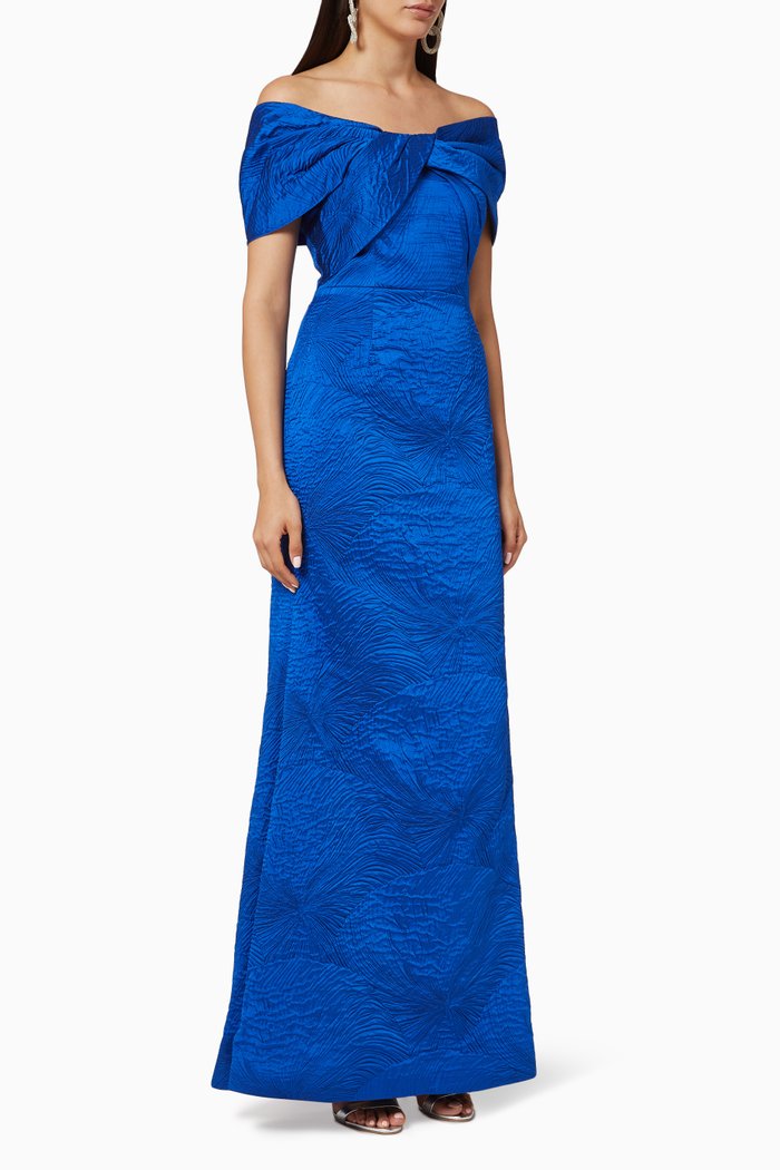 

Bow Jacquard Mermaid Gown, Blue