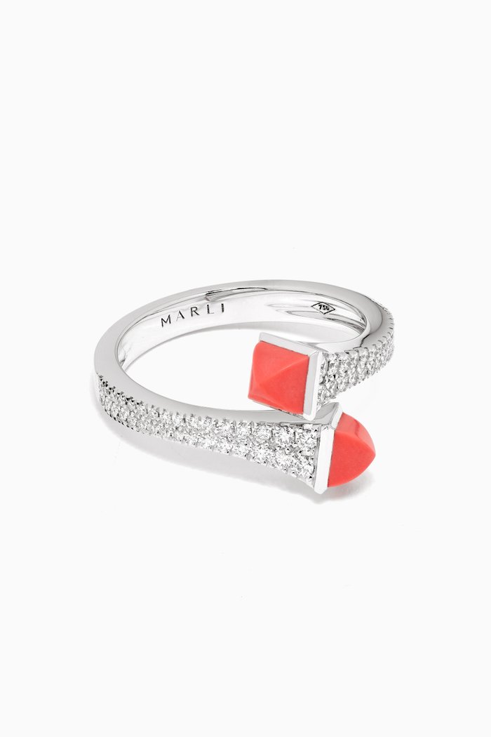 

Cleo Diamond Wrap Ring with Pink Coral in 18kt White Gold, Silver