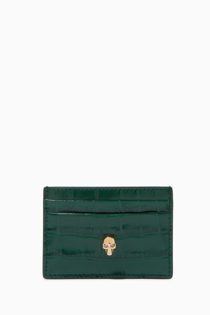 

Skull Card Holder in Croc-Embossed Calfskin, Green