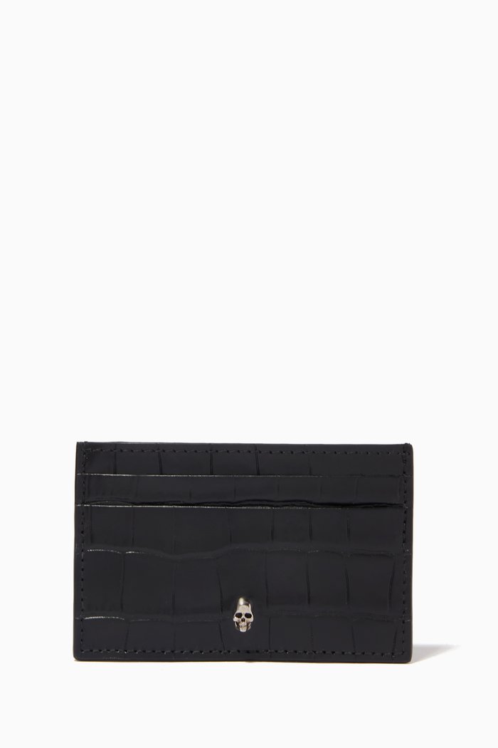 

Skull Card Holder in Croc-embossed Calfskin, Black