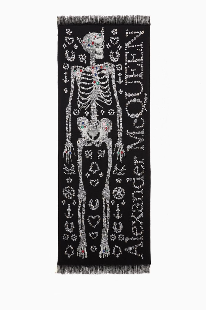 

Pearly McQueen Skeleton Stole in Wool-Blend, Grey