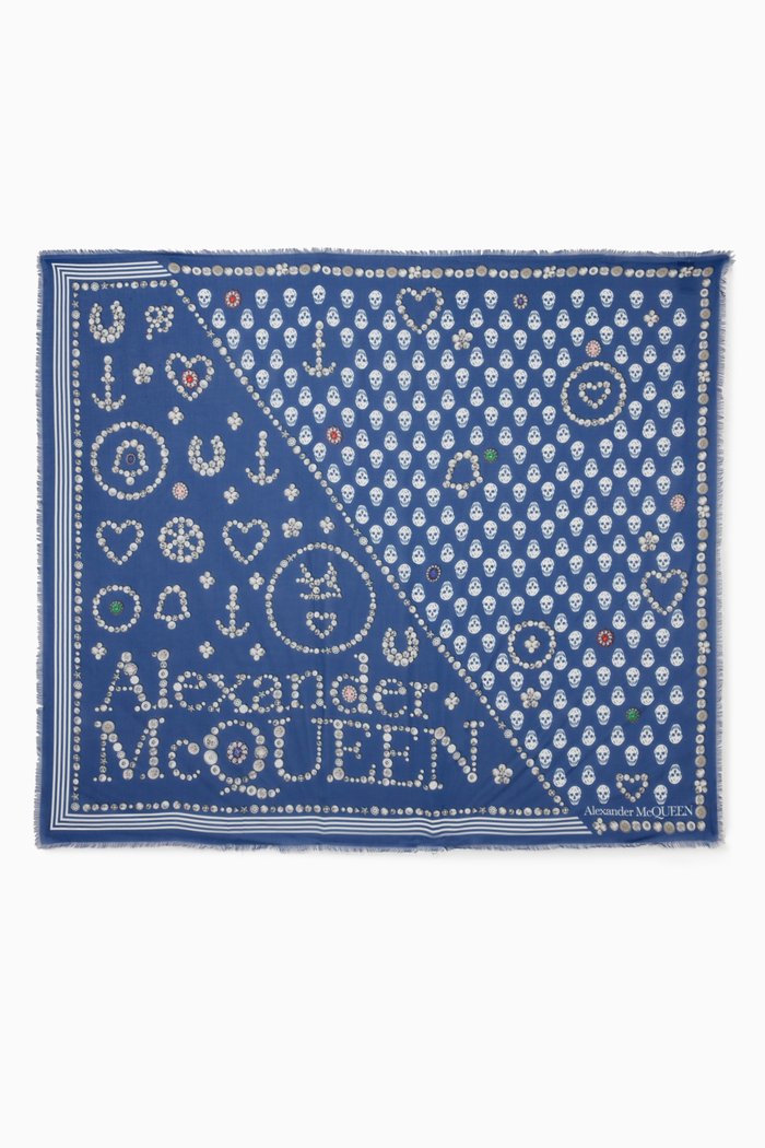 

Jewelled Button Scarf in Modal, Blue